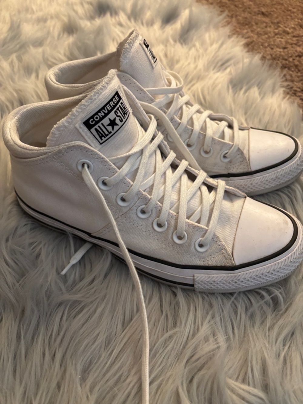 Converse White High Top Canvas Sneakers with Black Trim